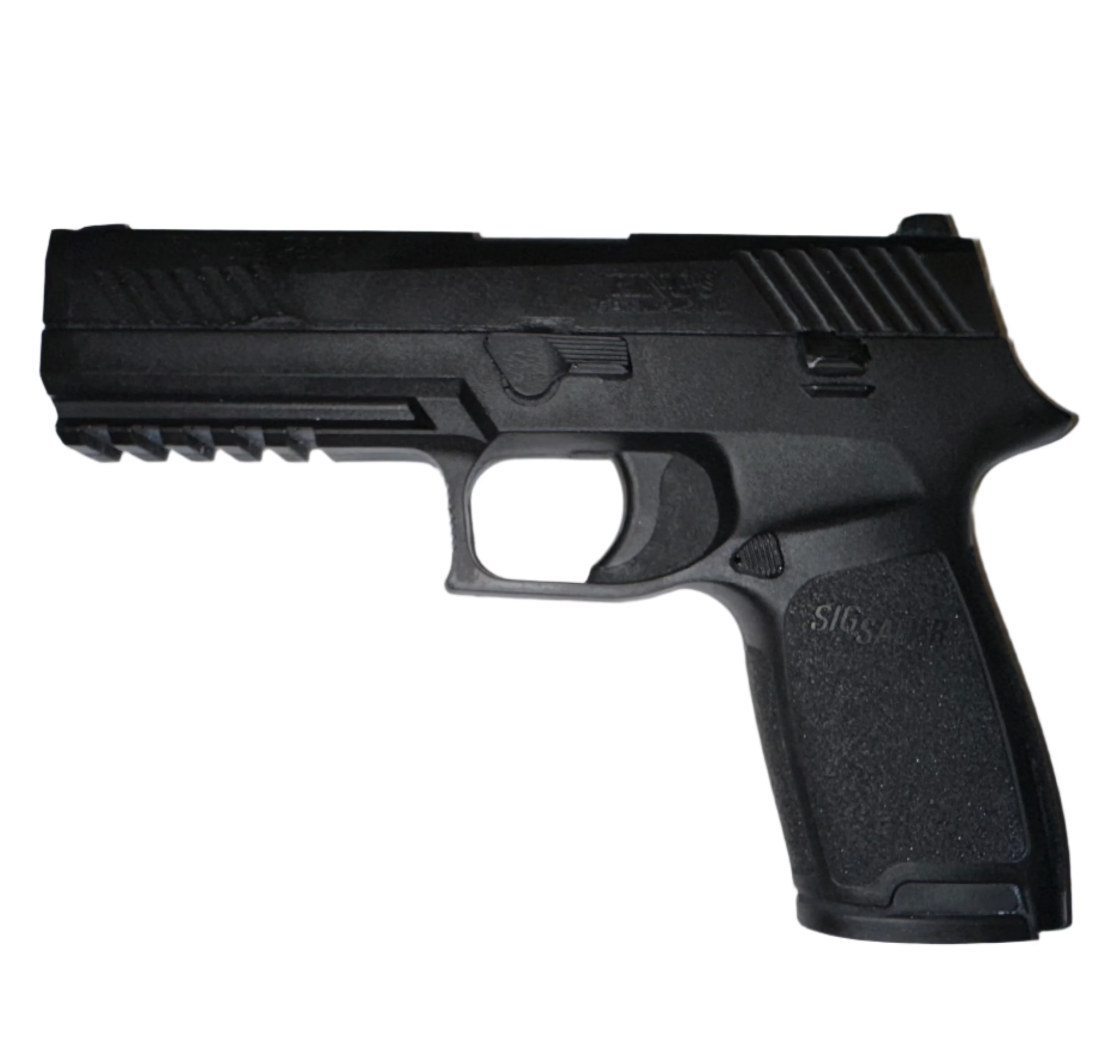 Ring's BlueGuns Sig Sauer P320 FSP320 training replica shown from the side