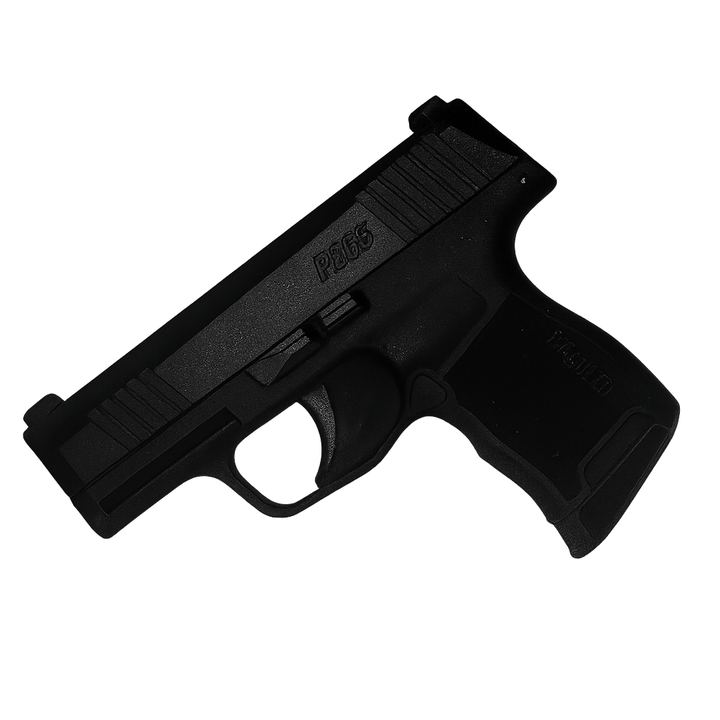 Black handgun on a white background