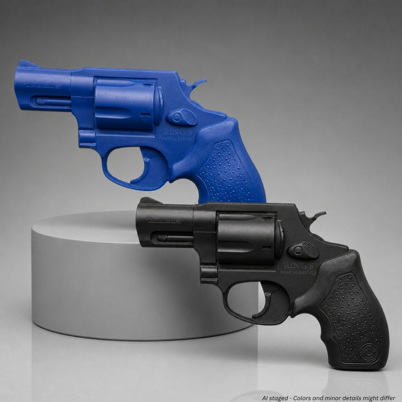Ring's BlueGuns Taurus M85 Training Gun FSM85, blue and black versions side by side
