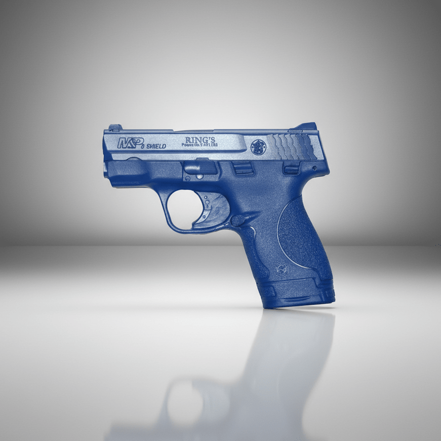 Ring’s Smith & Wesson M&P Shield 9mm Blue Gun Training Gun FSSWSHIELD on a gray background