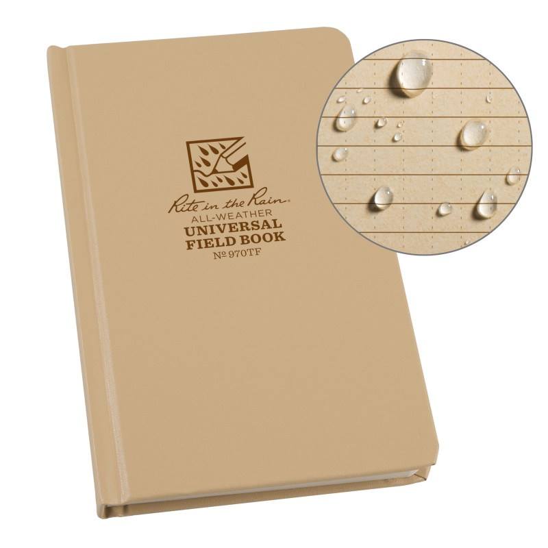 Rite in the Rain universal field book with water-resistant cover and pages designed for all weather conditions.