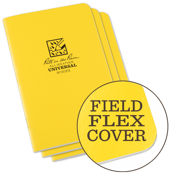 Rite in the Rain Field-Flex Universal Notebook 3 Pack featuring durable all-weather cover in vibrant yellow.