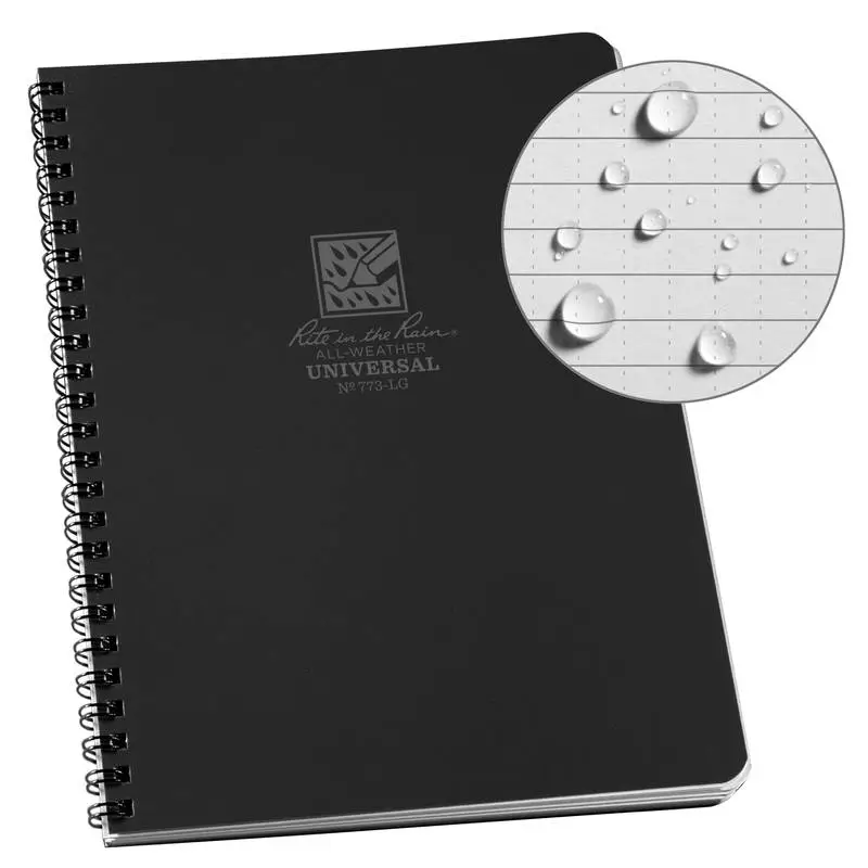 Rite in the Rain Large Side Spiral Notebook with water-resistant cover and universal pattern, perfect for all weather conditions.