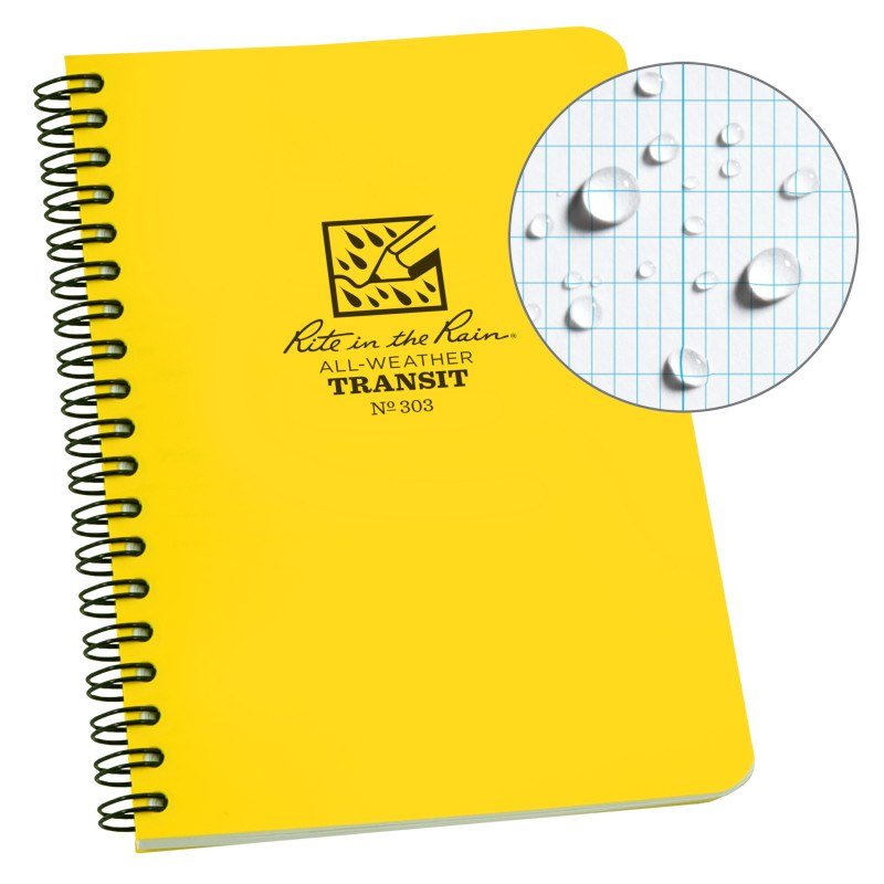 Rite in the Rain Spiral Notebook - Transit, yellow all-weather notebook with water-resistant pages and spiral binding.