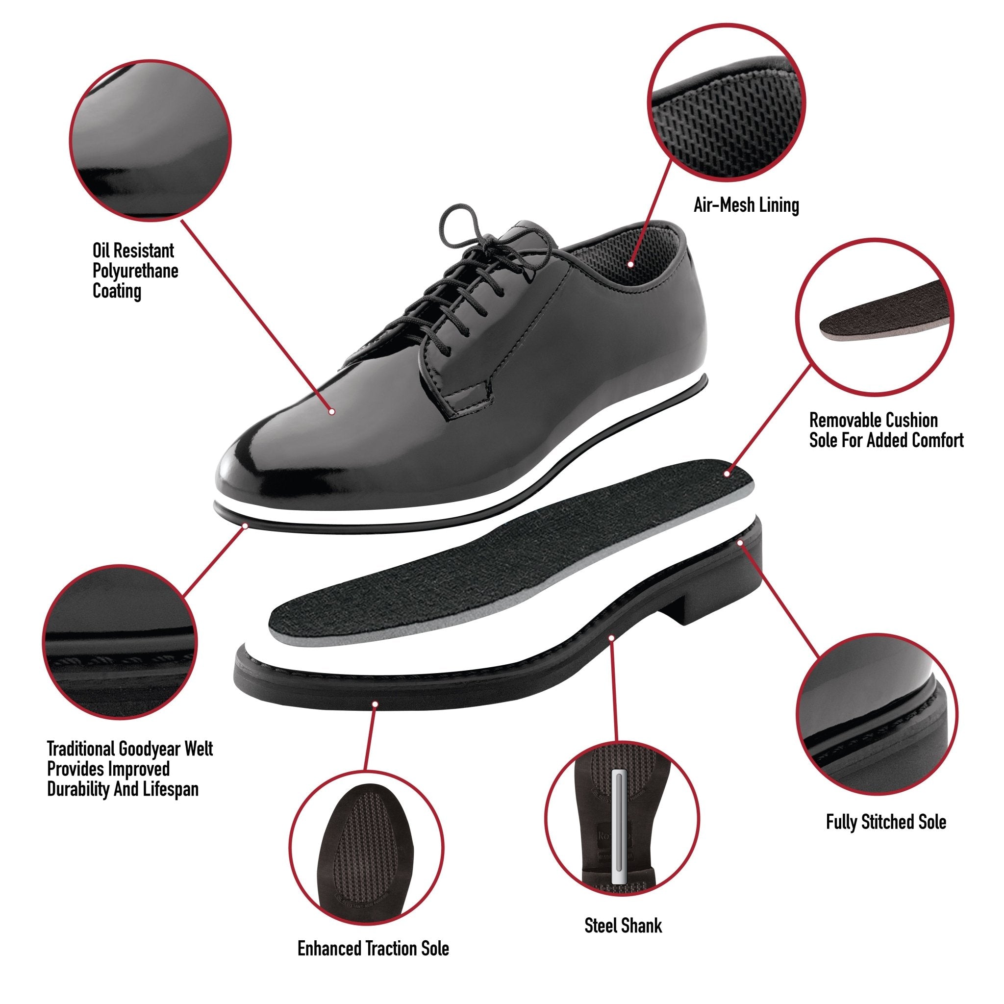 Rothco 5055 Rothco Uniform Hi-Gloss Oxford Dress Shoe - WCUniforms