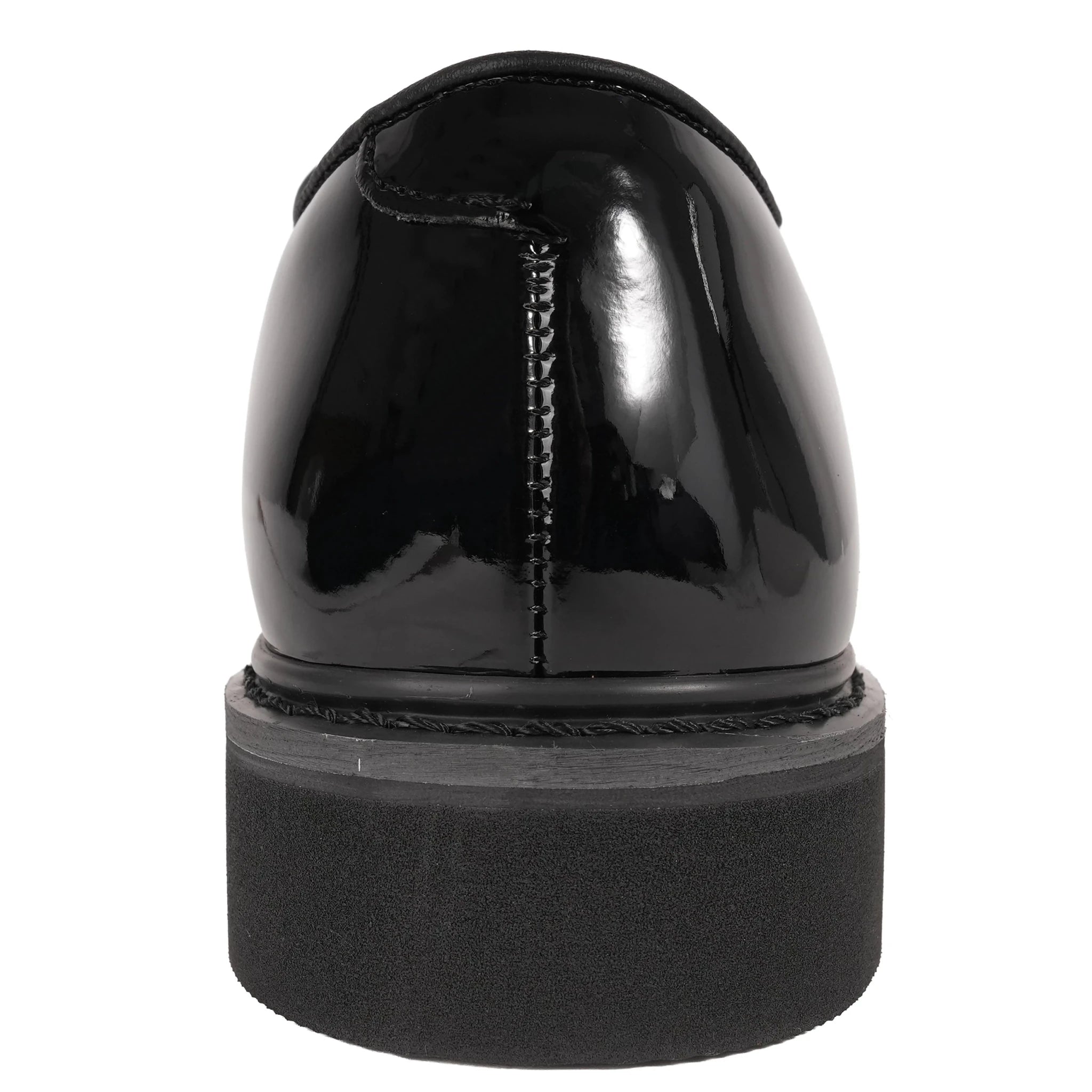 Rear heel view of Rothco 5055 black hi-gloss uniform Oxford shoe