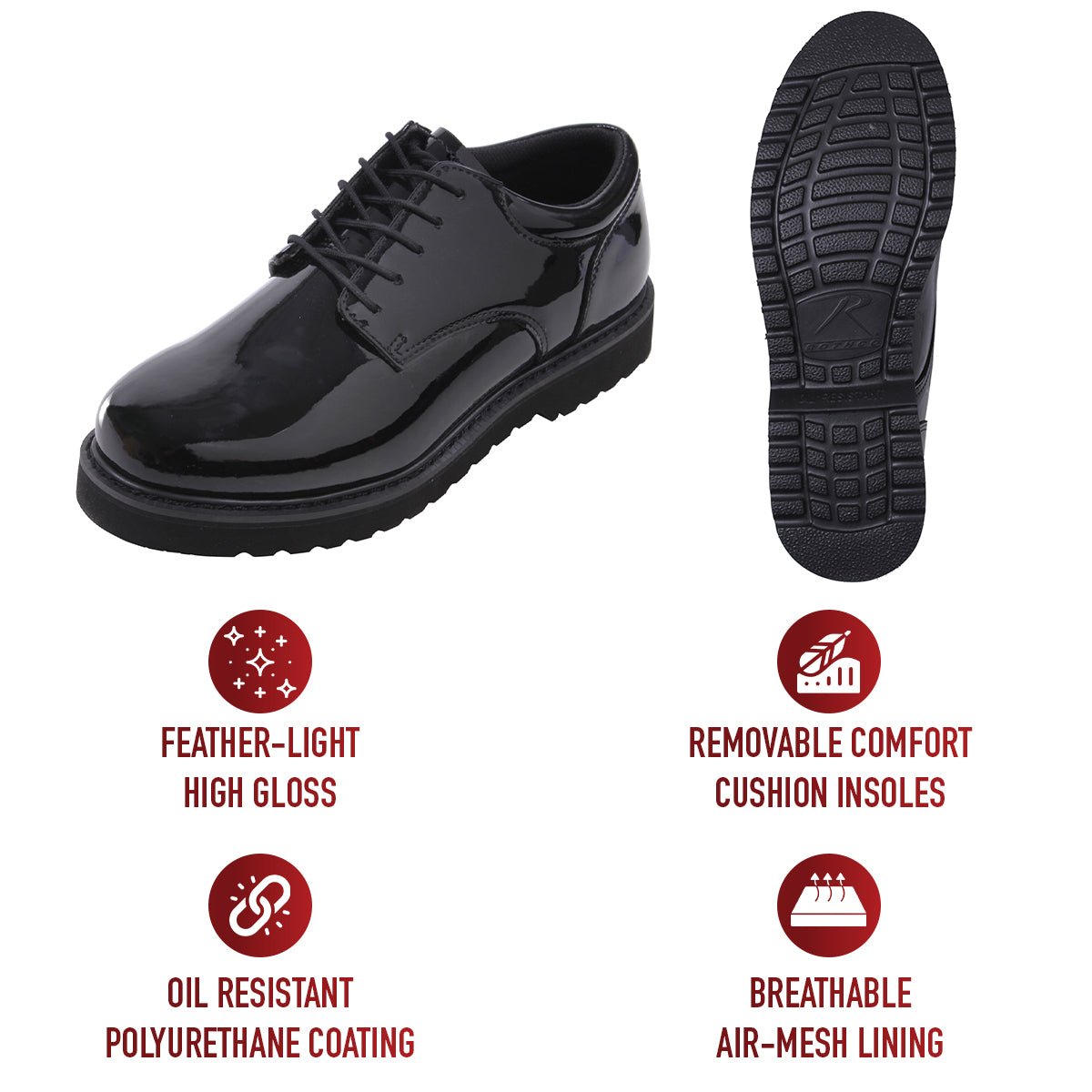 Rothco 5250 Hi Gloss Uniform Oxford Work Sole Shoes - WCUniforms