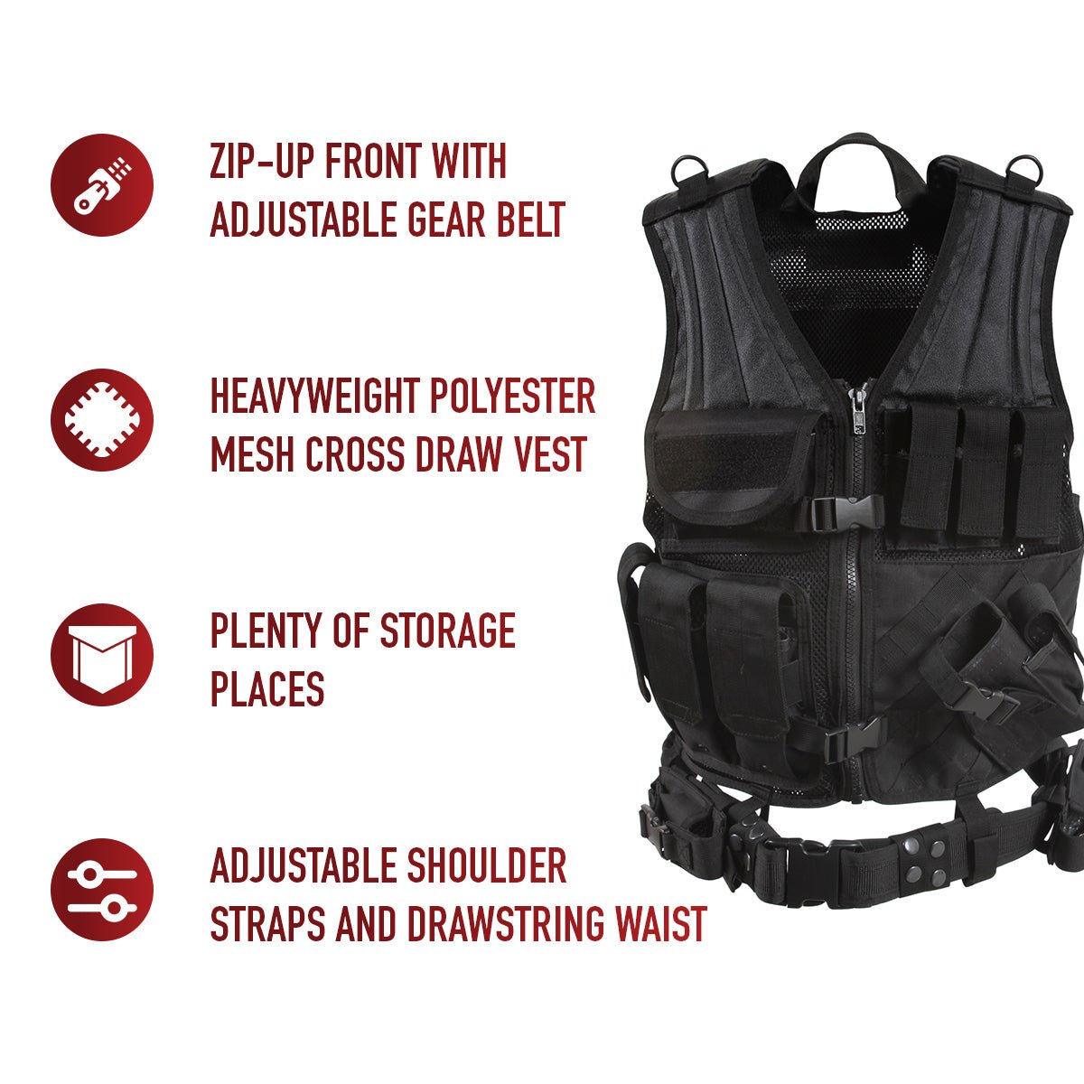 Rothco Cross-Draw MOLLE Black Tactical Vest 6491 - WCUniforms