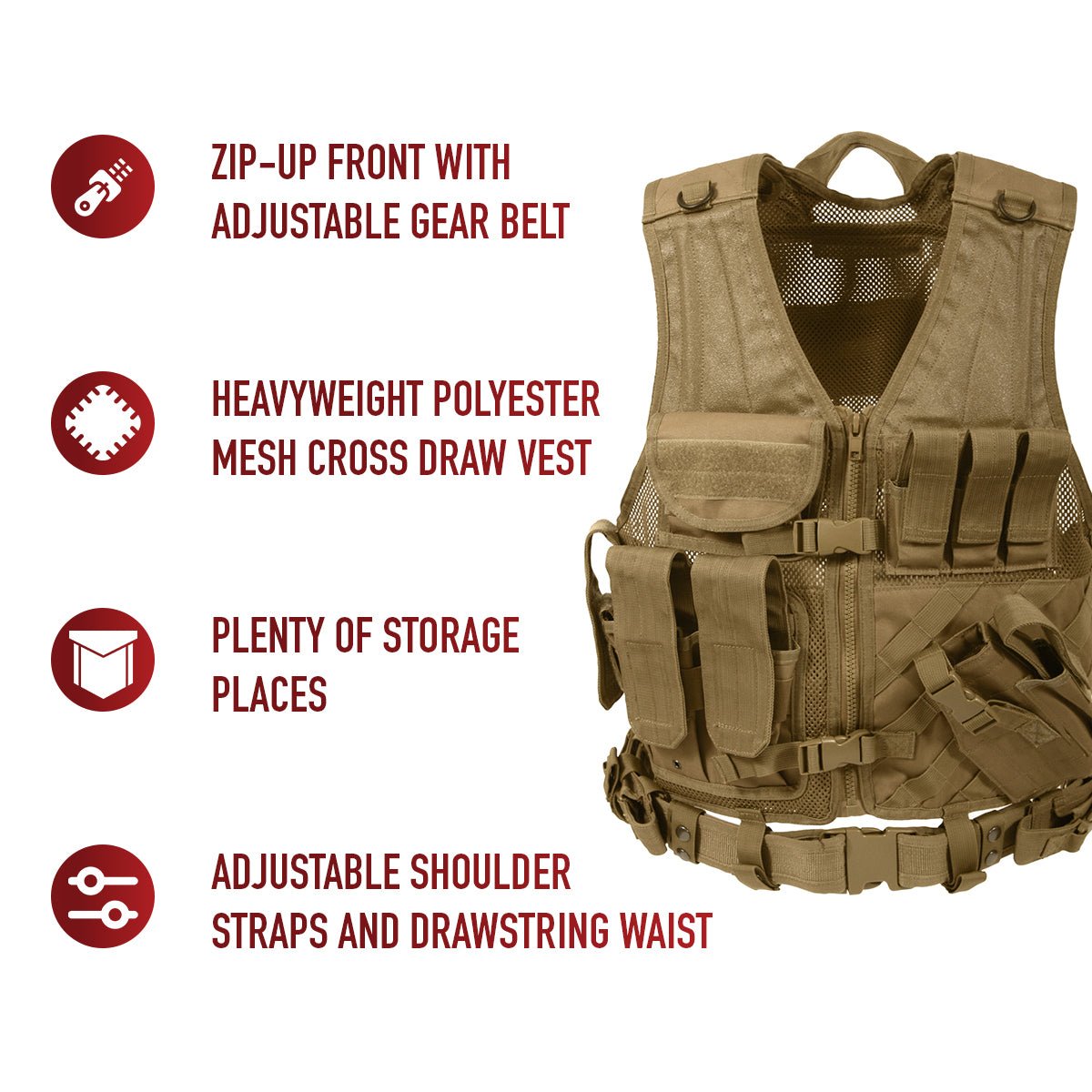 Rothco Cross-Draw MOLLE Coyote Brown Tactical Vest 4491 - WCUniforms