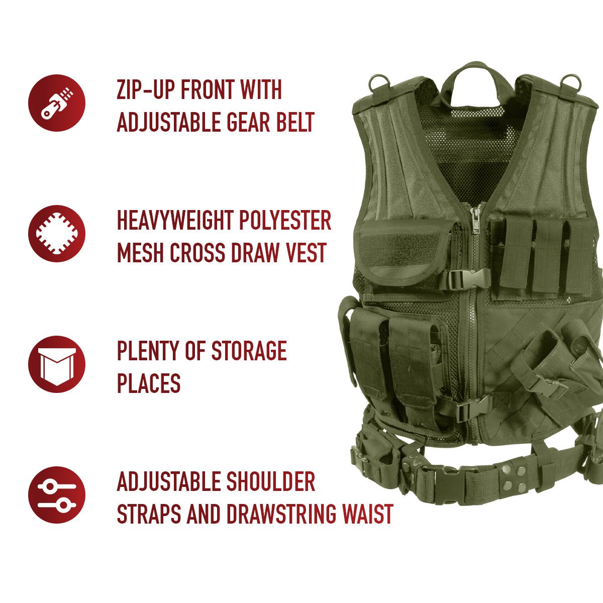 Rothco Cross-Draw MOLLE Olive Drab Tactical Vest 4591 - WCUniforms