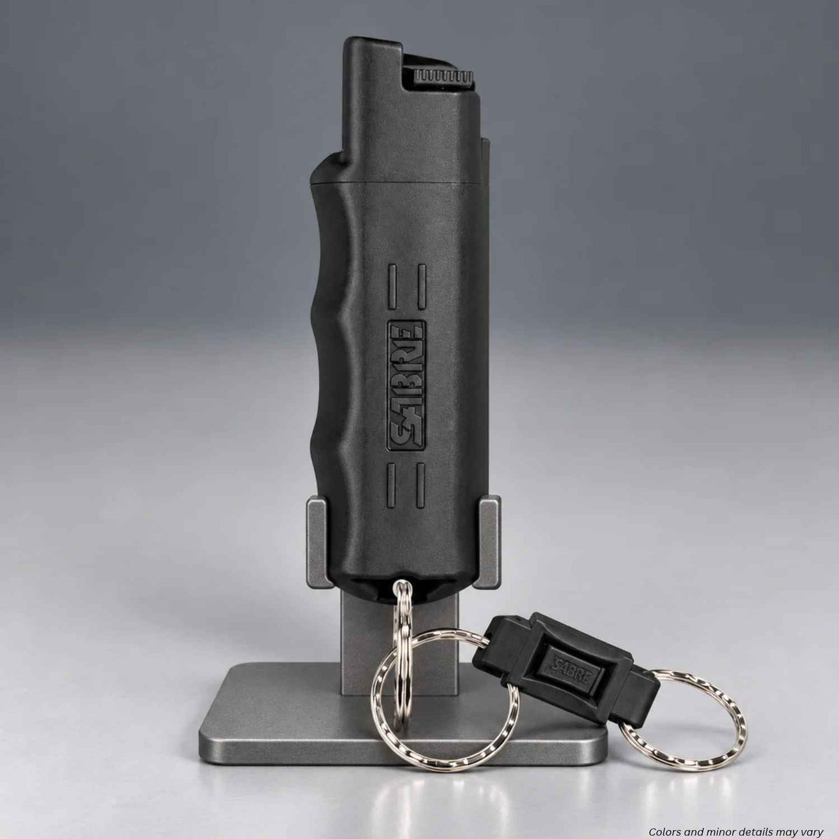 SABRE 3-in-1 Key Case Pepper Spray HC-14-BK in black with finger grip and quick release key ring