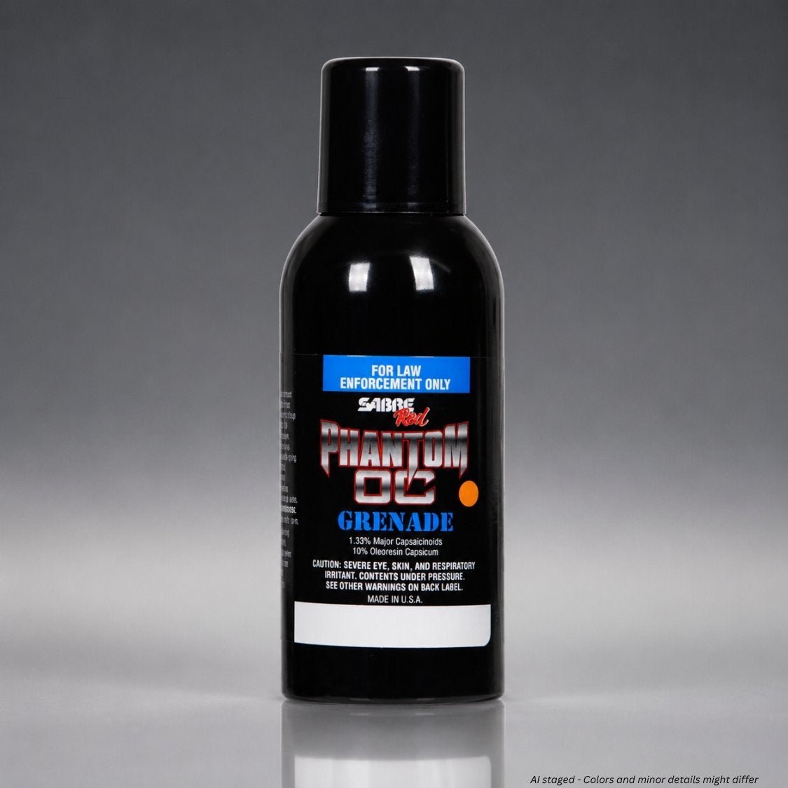 SABRE Red Phantom OC Aerosol Grenade MK-5 AG-PTM-40 3.6 oz black canister front with law enforcement designation label