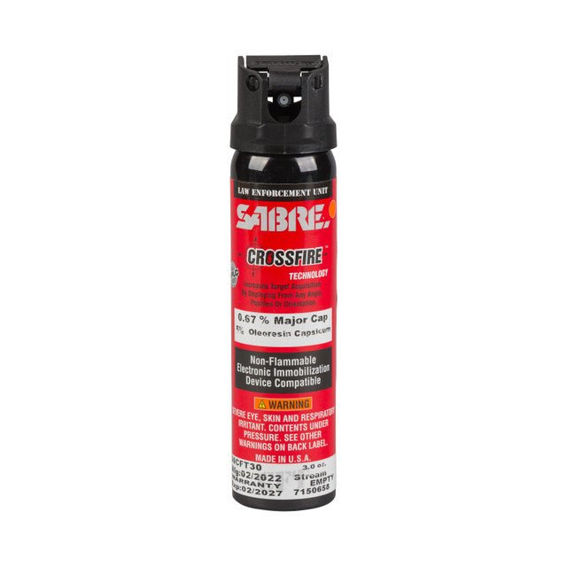 Sabre Crossfire Active and Inert Pepper Spray (Inert, 0.33% MC, 0.67%, 1.33% MC.) - WCUniforms
