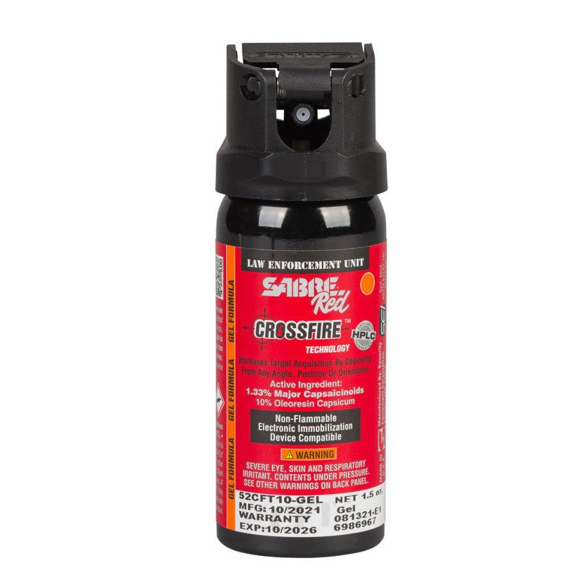 Red and black spray can with label on a white background