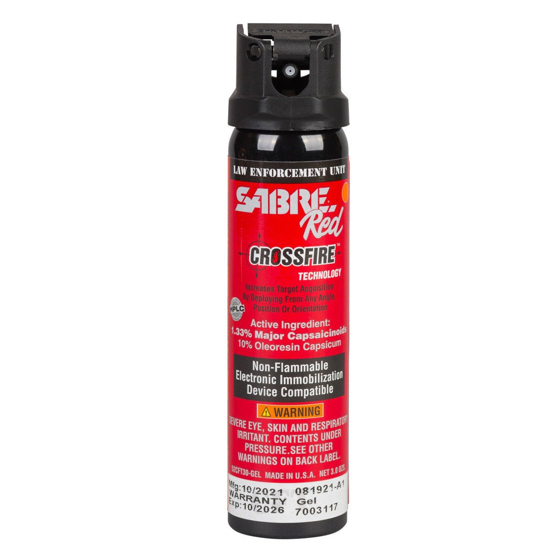 Sabre Red Crossfire pepper spray on a white background