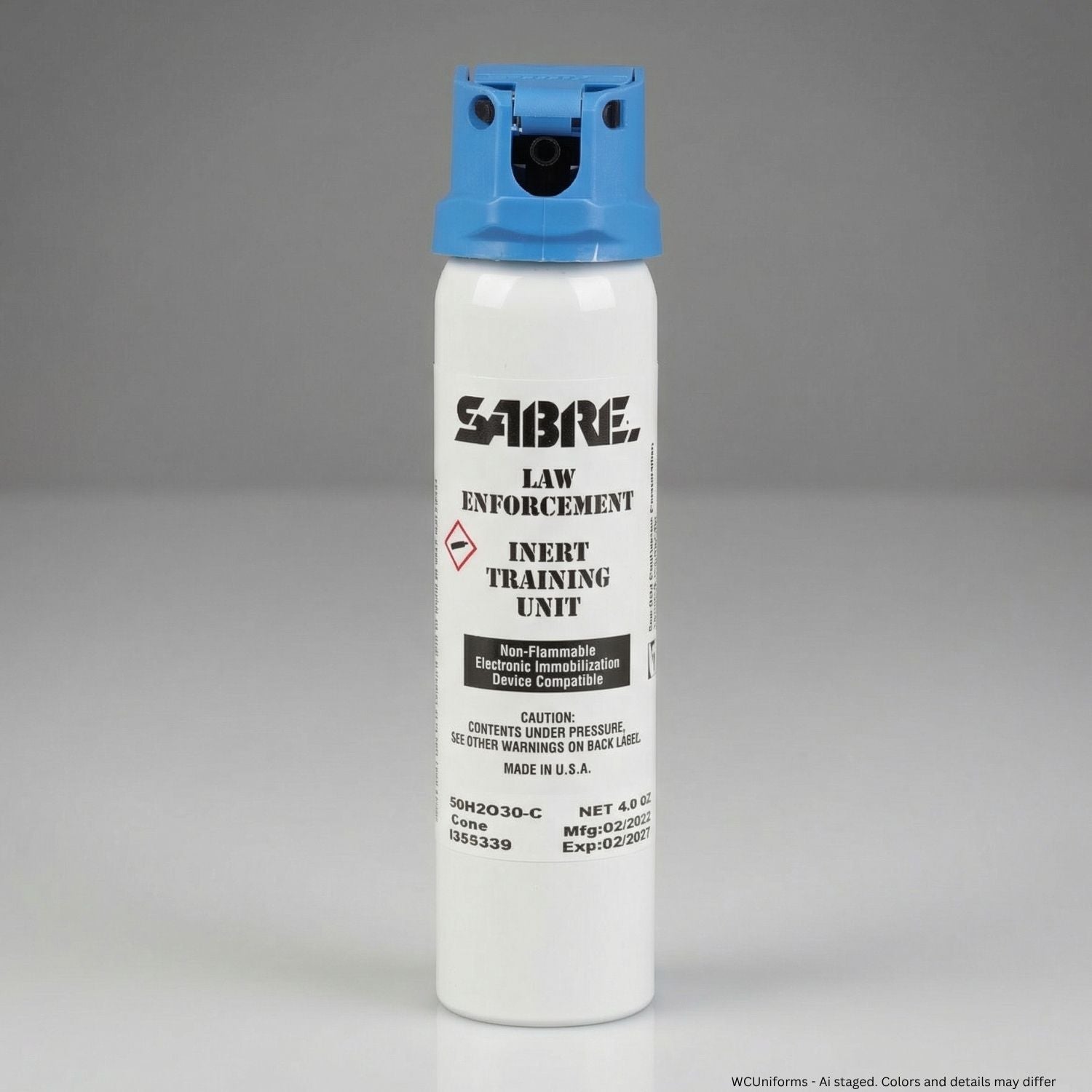 SABRE law enforcement inert training unit canister on a gray background