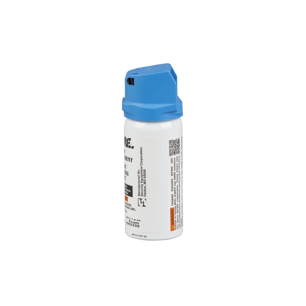 White spray can with blue cap on a white background