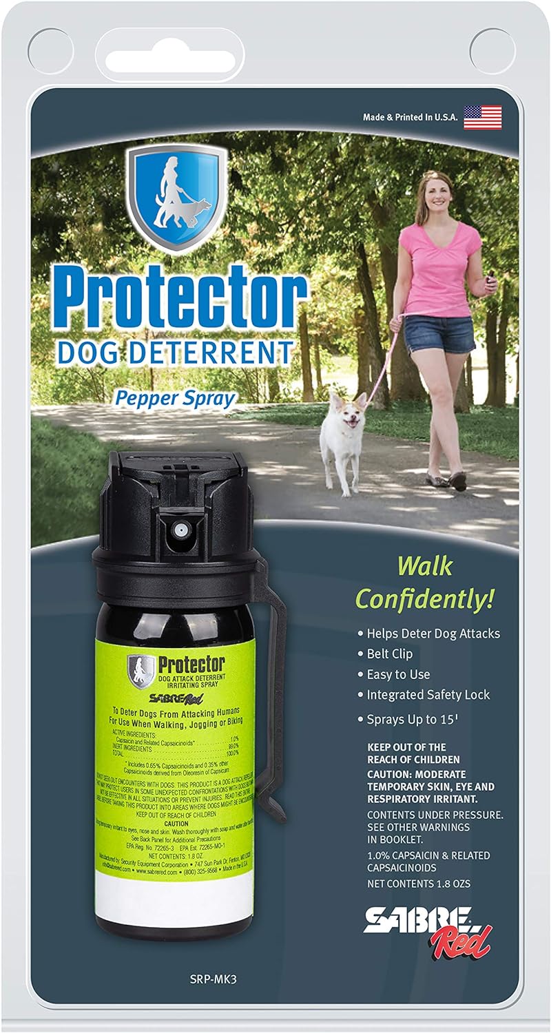Sabre Protector SRP-MK3 Dog Pepper Spray & Belt Clip, Fast Flip Top Safety, 7 Bursts, 15-Foot - WCUniforms