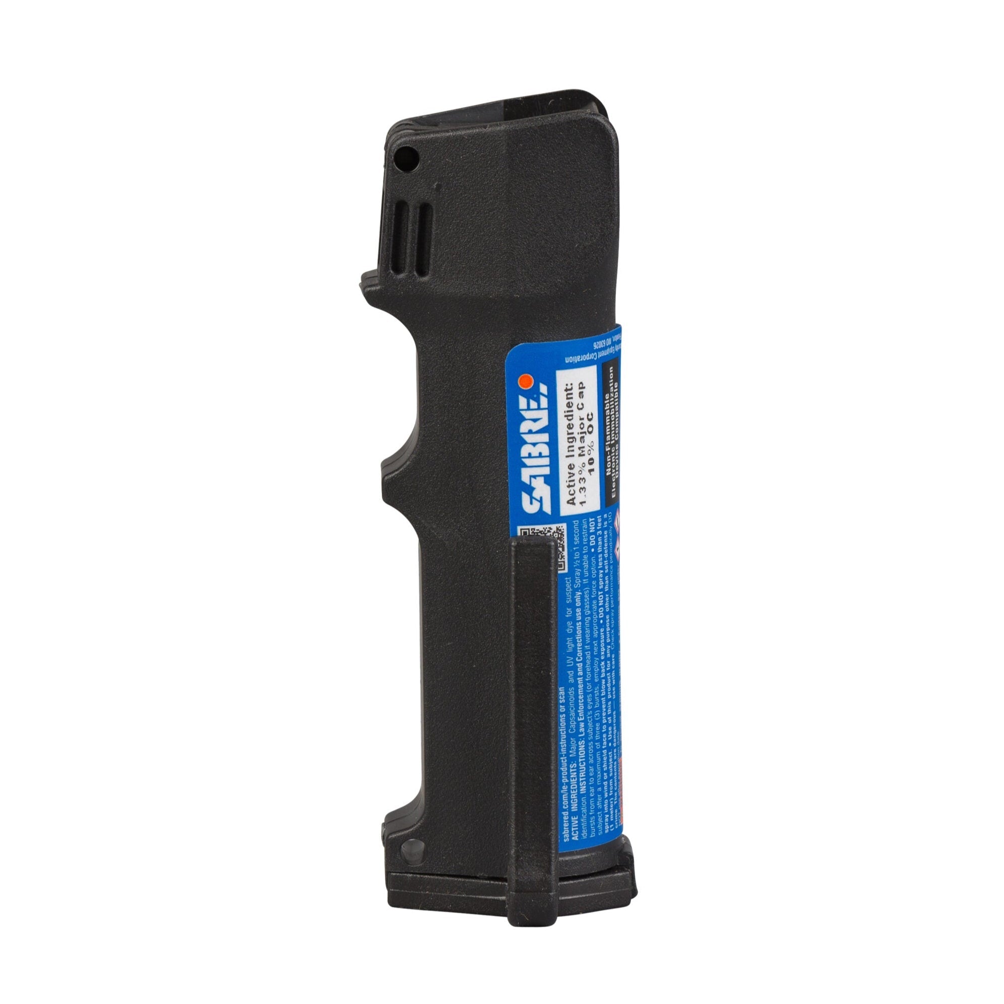 Black and blue Sabre Red H2O MK-6 0.69 oz Pepper Spray – 1.33% MC, Belt Clip 52H2O06on a white background
