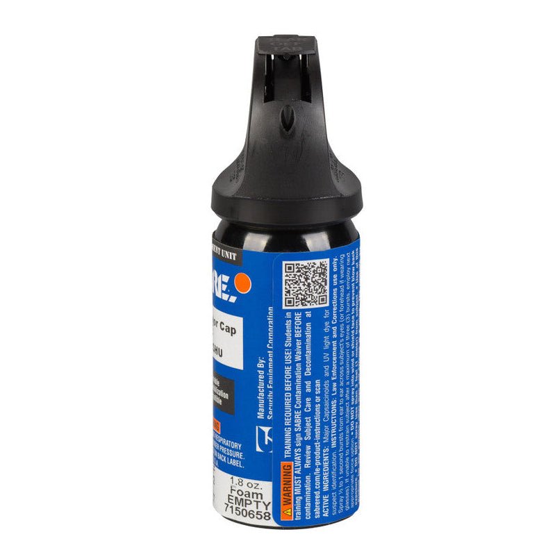 SABRE MK-2 foam pepper spray side label showing 10 percent OC and 1.33 percent MC