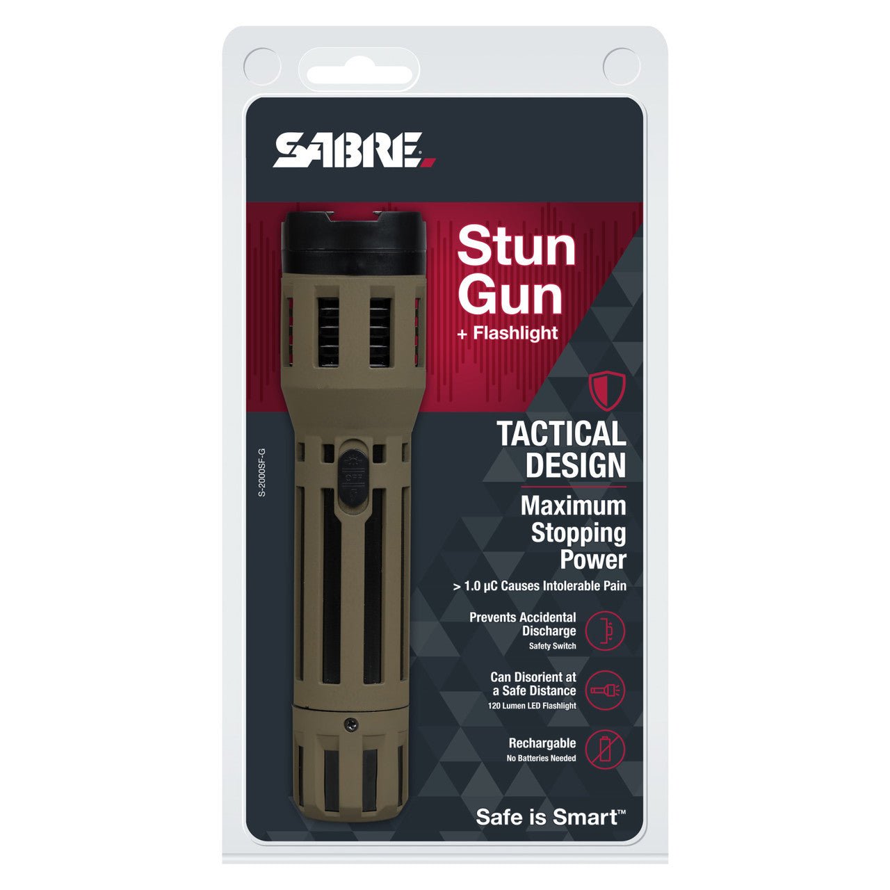 Sabre Tactical 2-in-1 Stun Gun with LED Flashlight (black or green) - WCUniforms