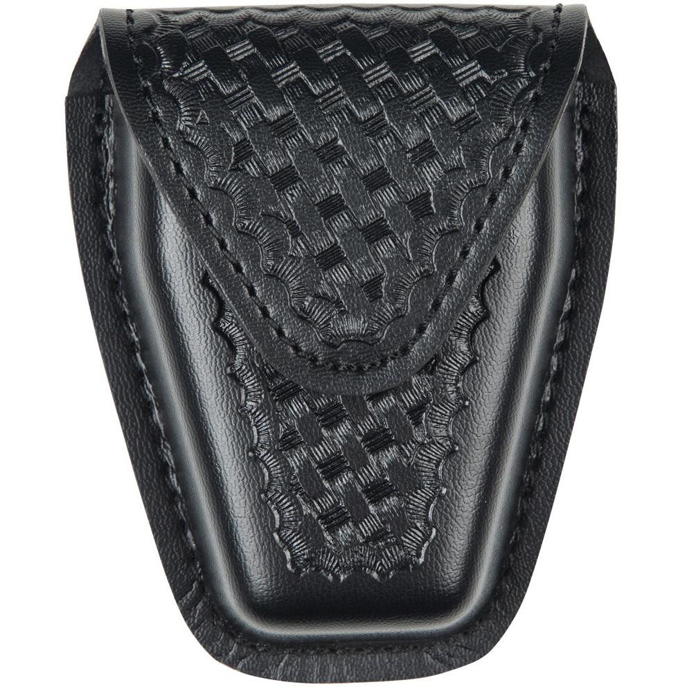 Safariland 190 Handcuff Case in durable black leather look material, designed for duty belts and secure cuff storage.