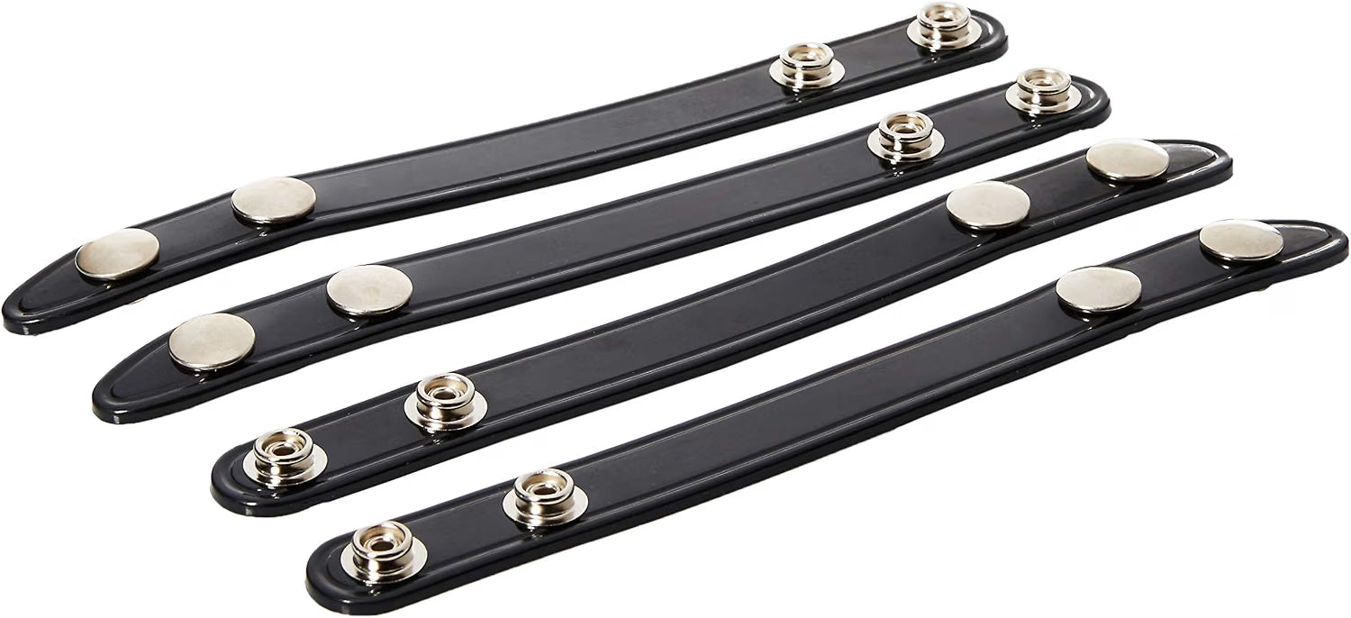 Safariland Model 65 duty belt keepers in plain black with chrome snaps, unsnapped angled view