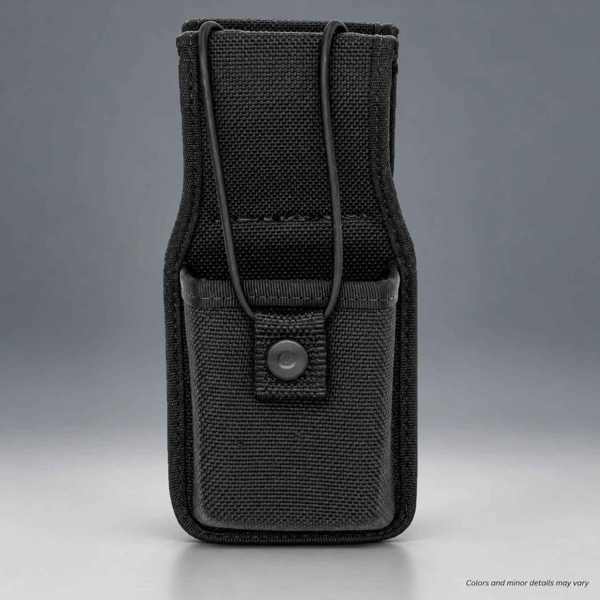 Safariland Bianchi 7314S AccuMold universal radio holder 1016230, front view with elastic strap and snap