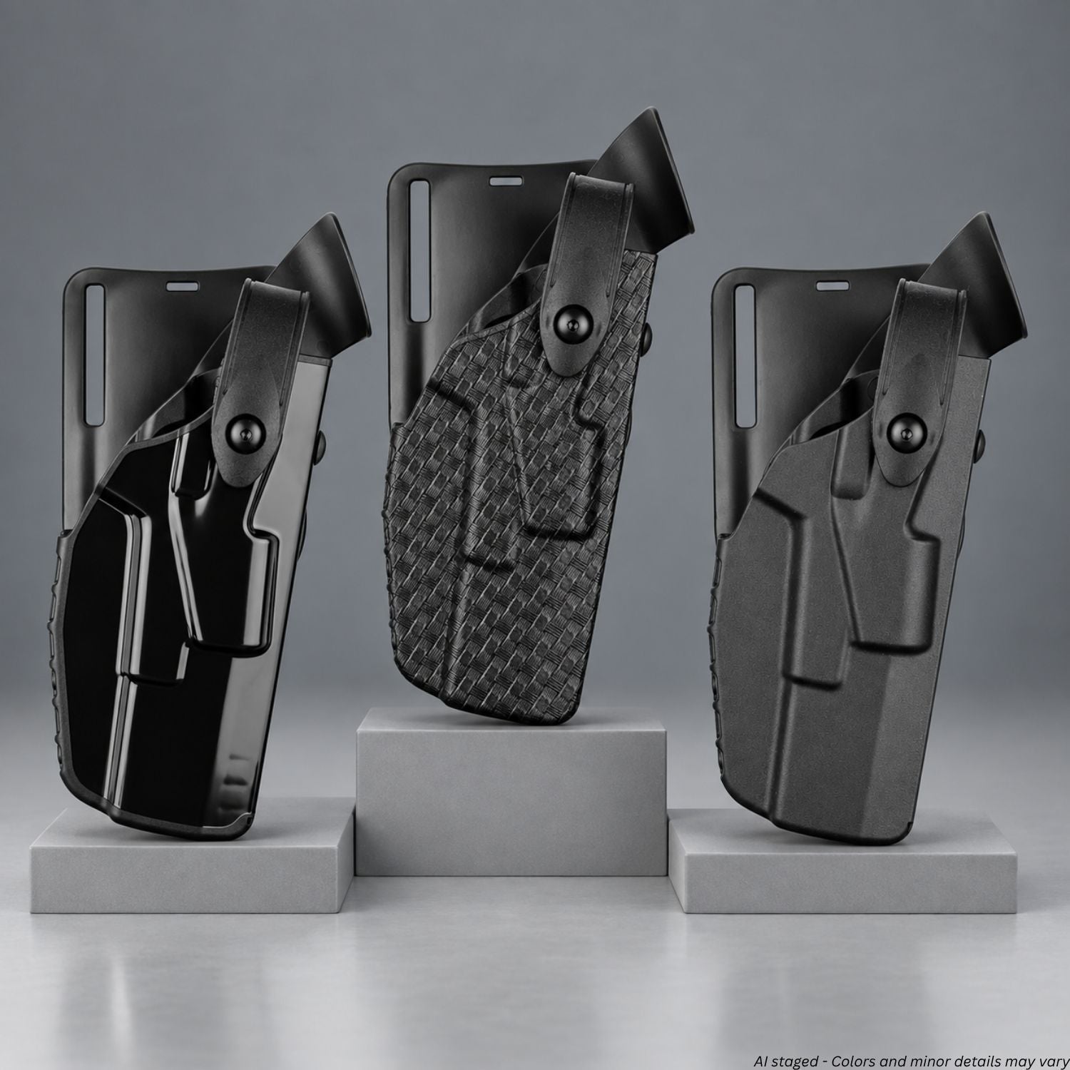 Safariland 7365 7TS Level III Low-Ride Holster for Glock 17/22 in basketweave, plain, and high gloss