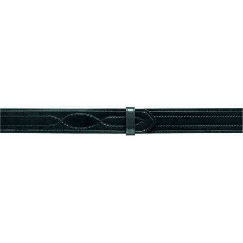 Black Buckleless Duty Belt, Safariland 94P, featuring hidden brass hook and free-sliding keeper for secure fit.
