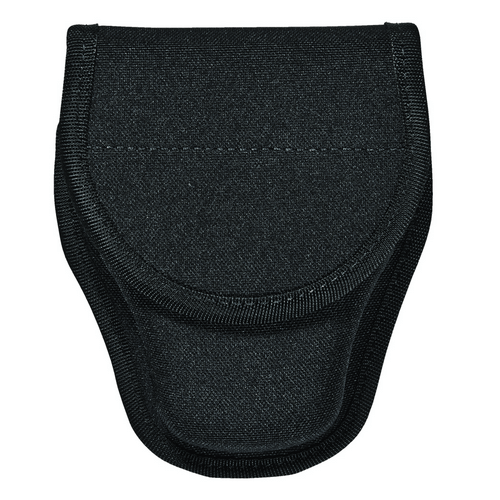 Safariland handcuff case in black, featuring a key slot for secure storage of handcuffs, durable design for law enforcement use.