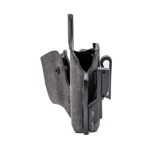 Alternative sIde view of Safariland IncogX IWB Holster for S&W M&P 2.0 with Light, shown with over-the-belt clips, suede-wrapped body, and red-dot optic compatibility