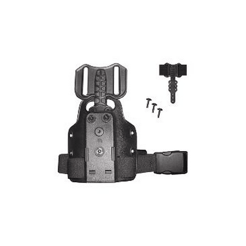 Black tactical holster with a magazine on a white background