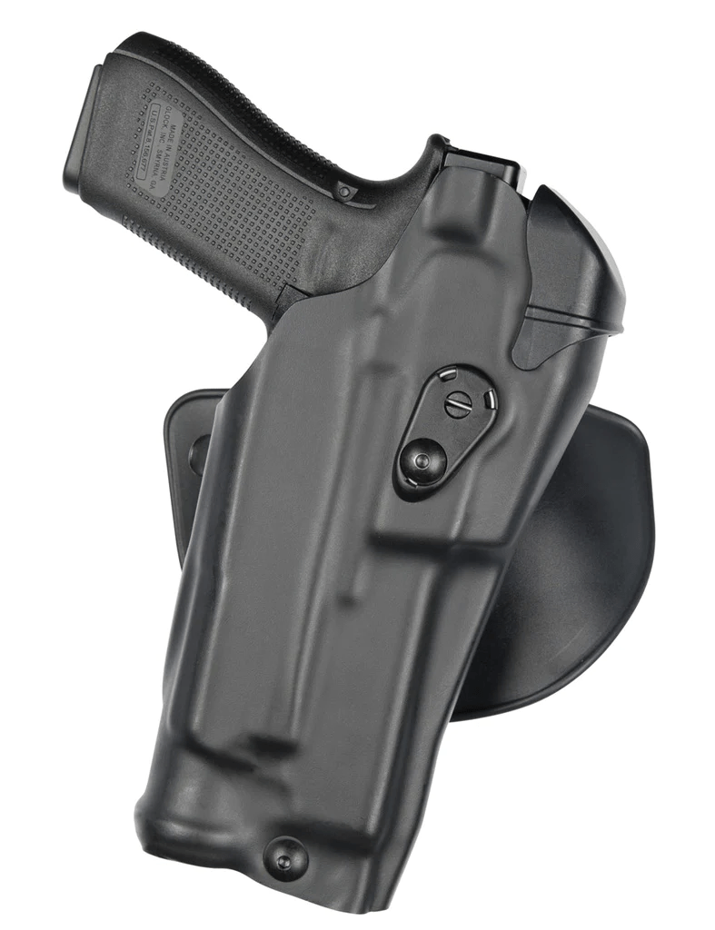 Safariland Model 6378RDS ALS Concealment Paddle Holster for Glock 19 MOS with Light, showcasing secure firearm fit and easy access.