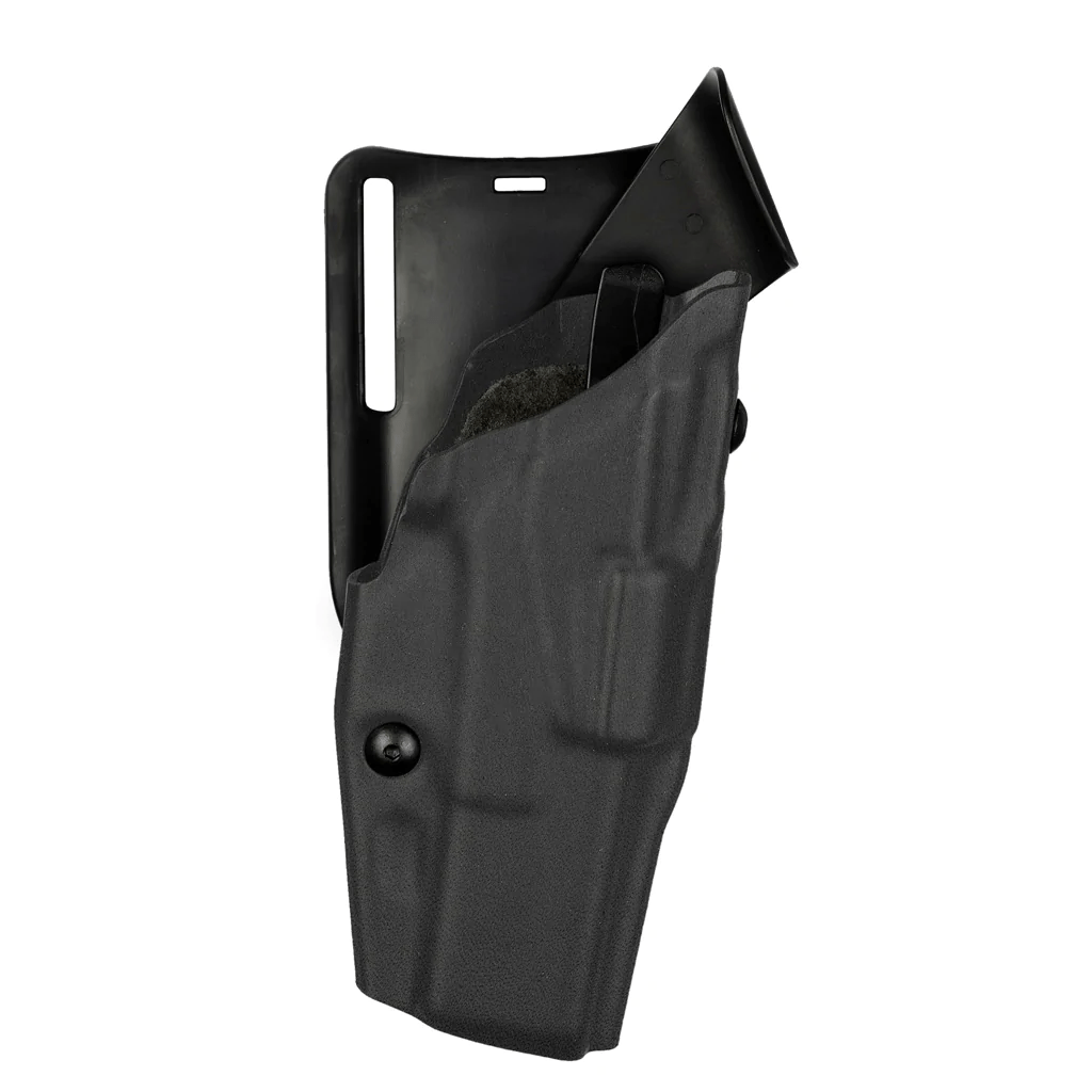 Safariland Model 6395 ALS Low-Ride Level I Retention Holster for Glock 17 with light/laser attachment, side view.