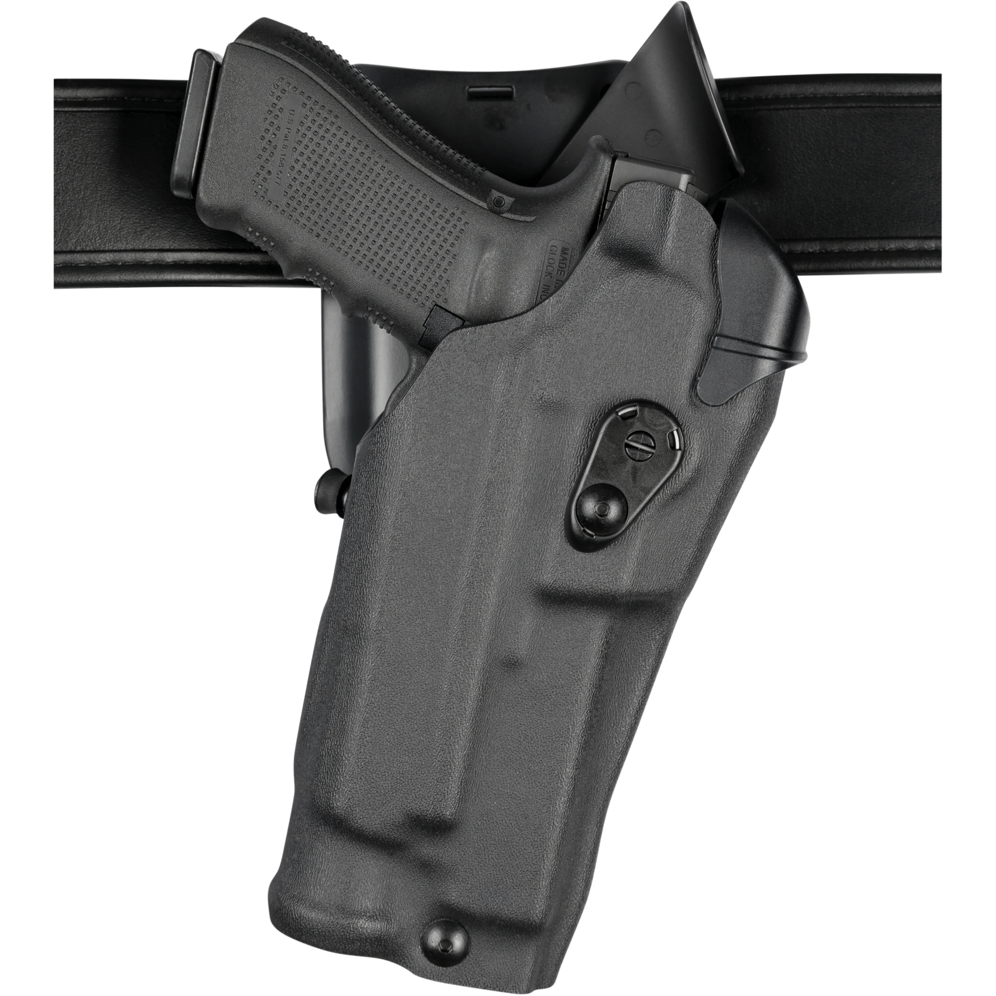 Safariland Model 6395RDS ALS Low-Ride Duty Holster for Glock 17 MOS, featuring automatic locking system and sleek design.