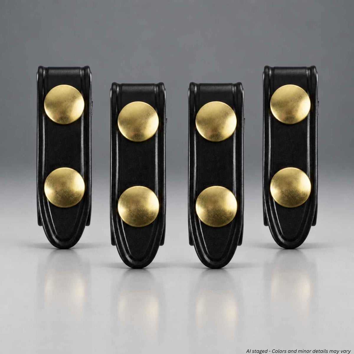 Safariland Model 65 duty belt keeper 4-pack in black with brass snaps, front view