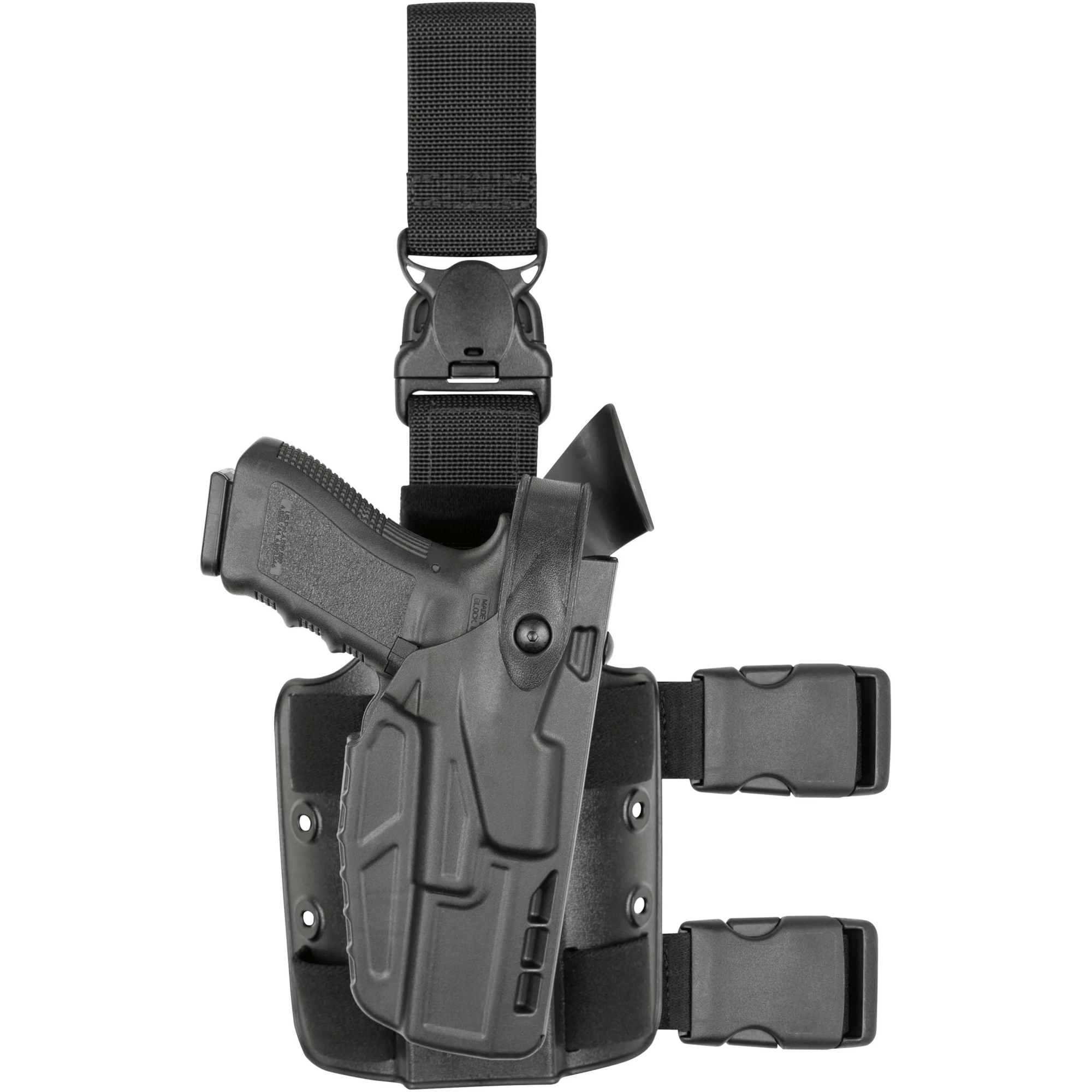 Safariland Model 7305 7TS ALS/SLS tactical holster for Glock 17 with Quick Release and SLS rotating hood.
