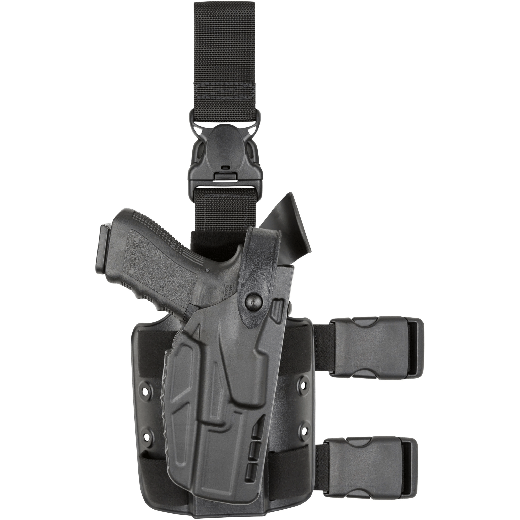 Safariland Model 7305 7TS ALS/SLS tactical holster for Glock 17 with Quick Release and SLS rotating hood.