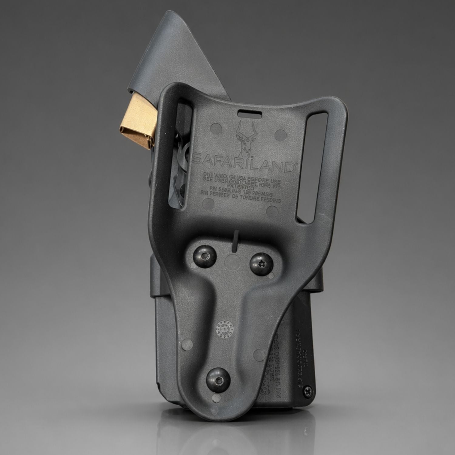 Gray holster with belt loop on a gray background