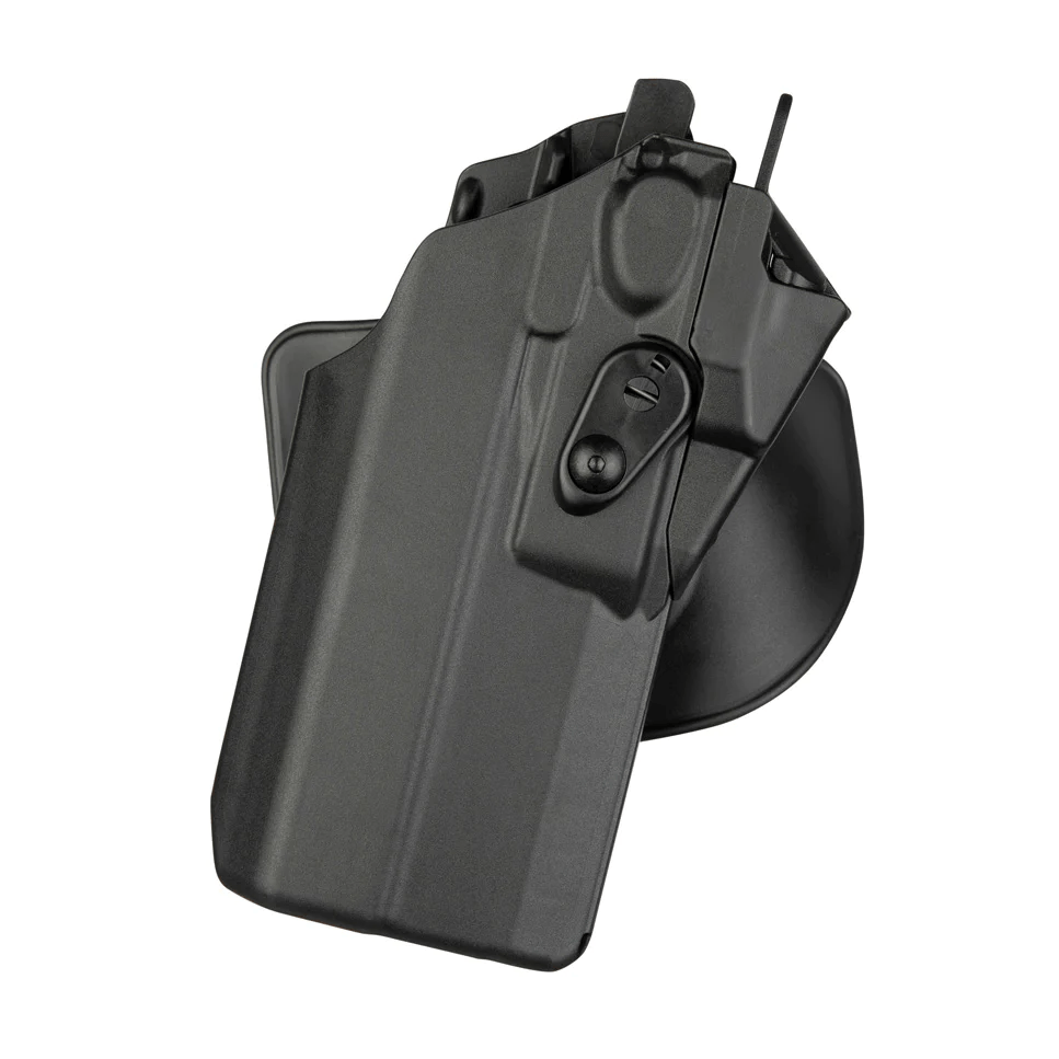 Safariland Model 7378 7TS ALS Concealment Holster for Glock 48 in black, featuring paddle and belt loop attachment options.