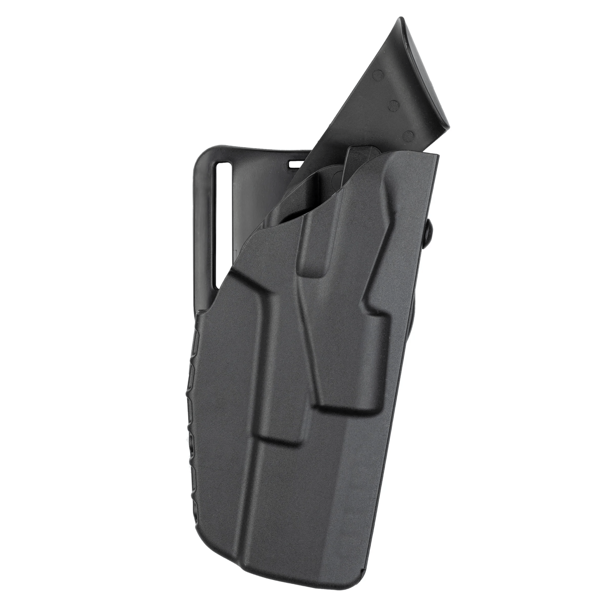 Safariland Model 7390 7TS ALS Mid Ride Duty Holster for Glock 19 in black, showcasing its durable SafariSeven material design.