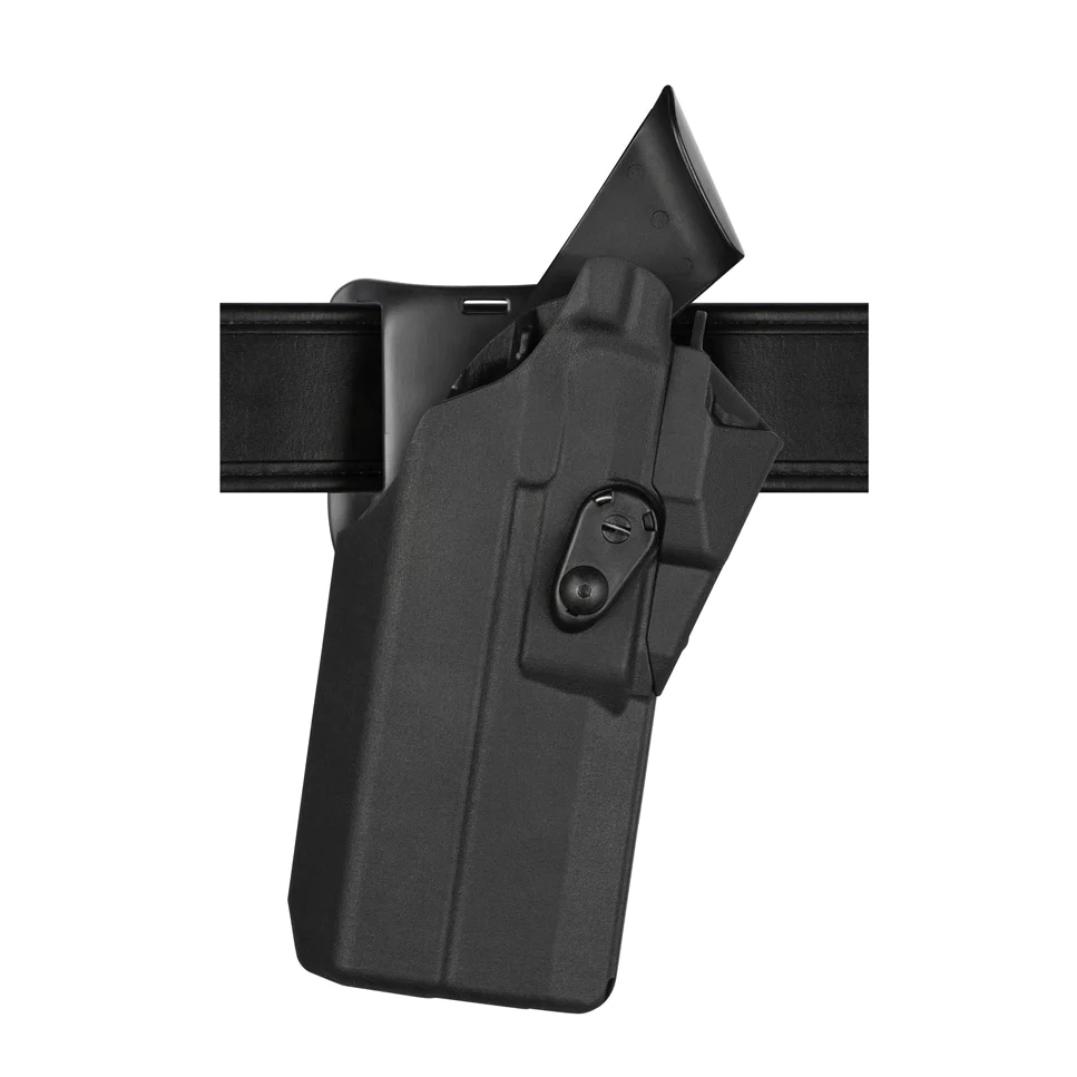 Safariland Model 7390RDS 7TS ALS Mid Ride Duty Holster secured on a belt, designed for Glock 19 with light attachment.