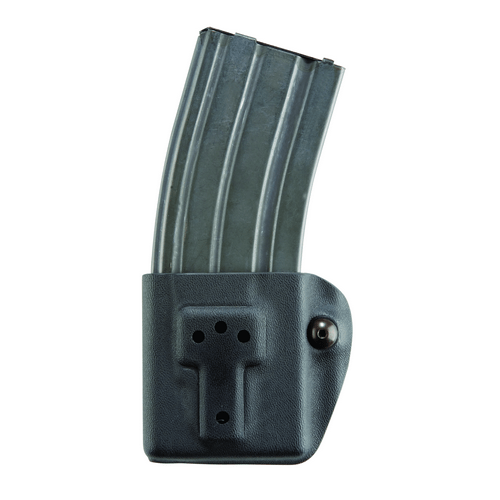 Safariland Model 774 Rifle Magazine Pouch holding a rifle magazine, designed for durability and adjustable carry angle.