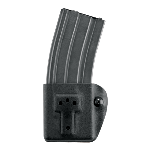 Safariland Model 774 Rifle Magazine Pouch with rifle magazine, featuring a durable design and adjustable belt attachment.