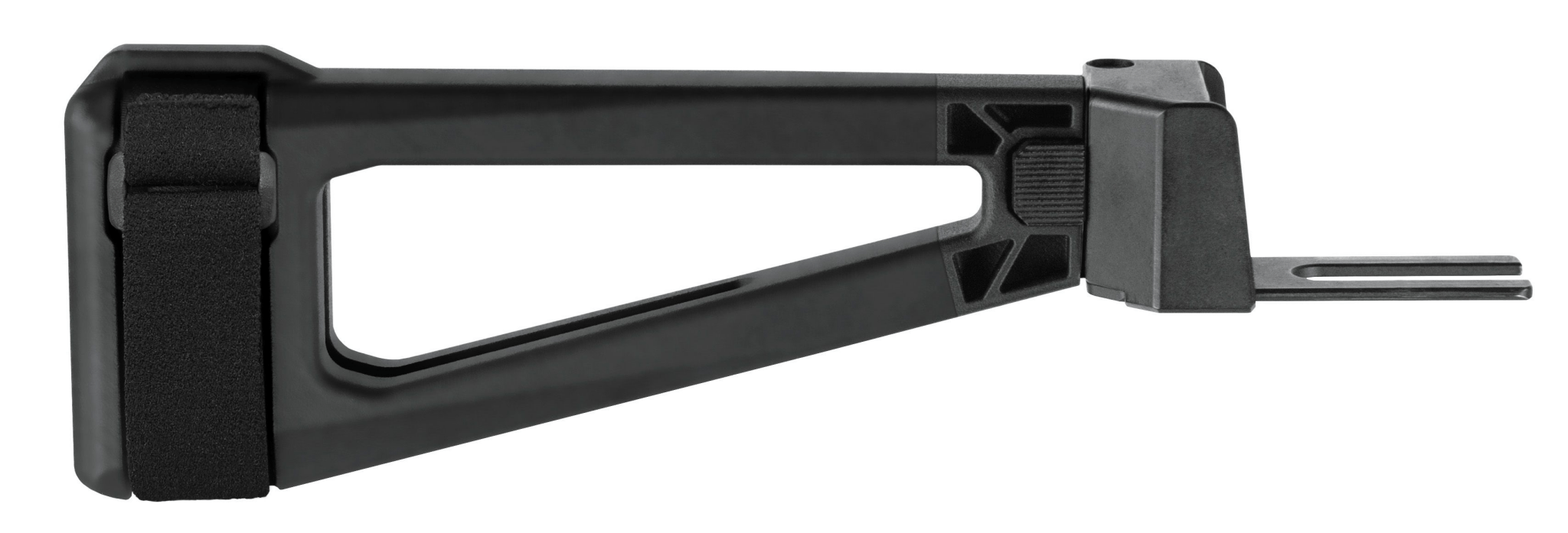 SB Tactical AK Triangle Side-Folding Brace in Black with Adapter for enhanced AK pistol stabilization.