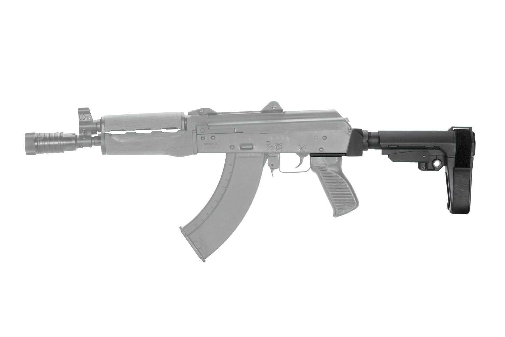 SB Tactical Brace Adapter on AK47, showcasing easy installation for buffer tubes and receiver extensions.