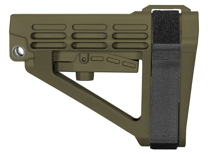 SB Tactical SBA4 OD Green adjustable stock with ambidextrous QD sling socket for Mil-Spec carbine receivers.
