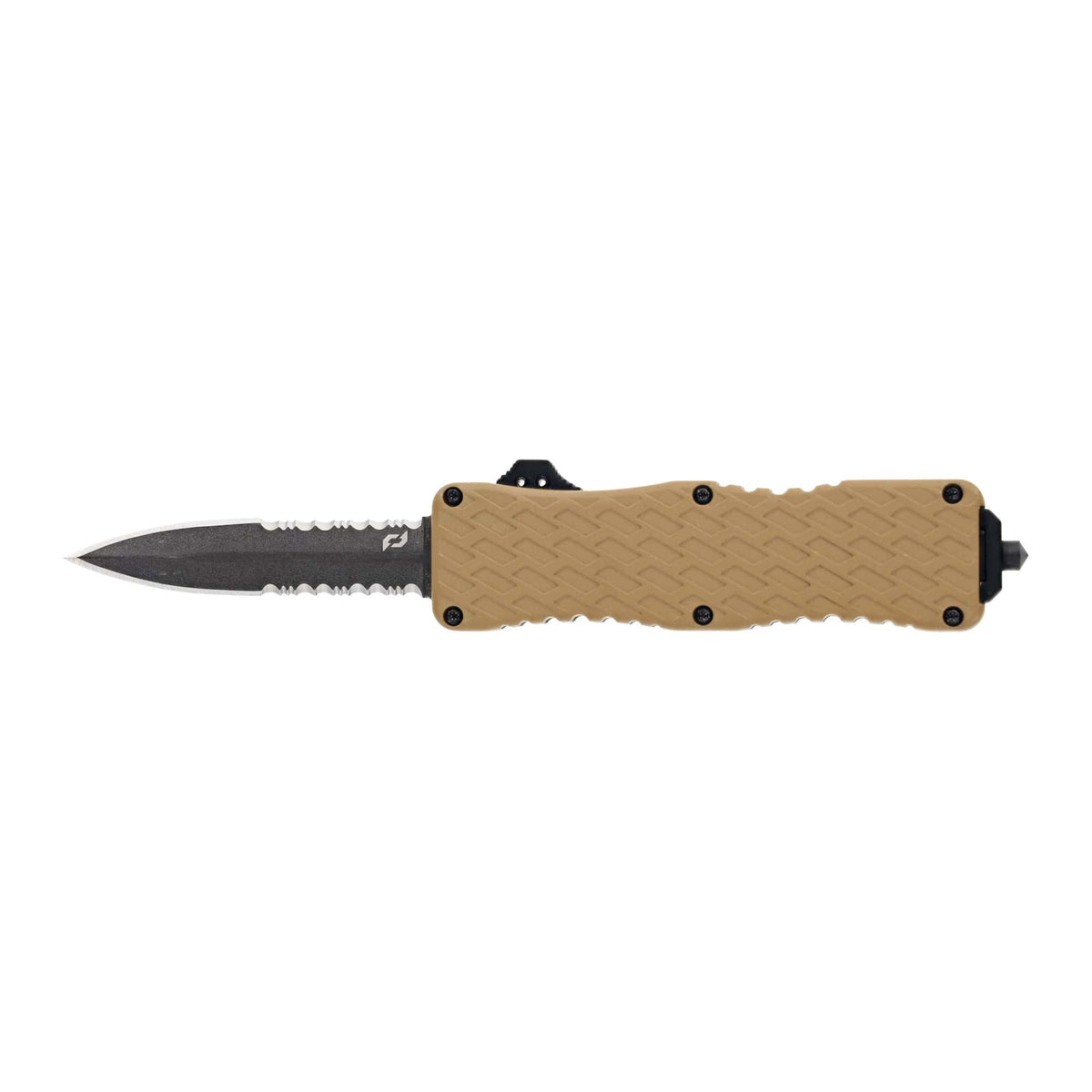 Schrade Uproar Tactical 1159305 double action OTF knife, FDE aluminum handle, 3 in partially serrated D2 dagger blade