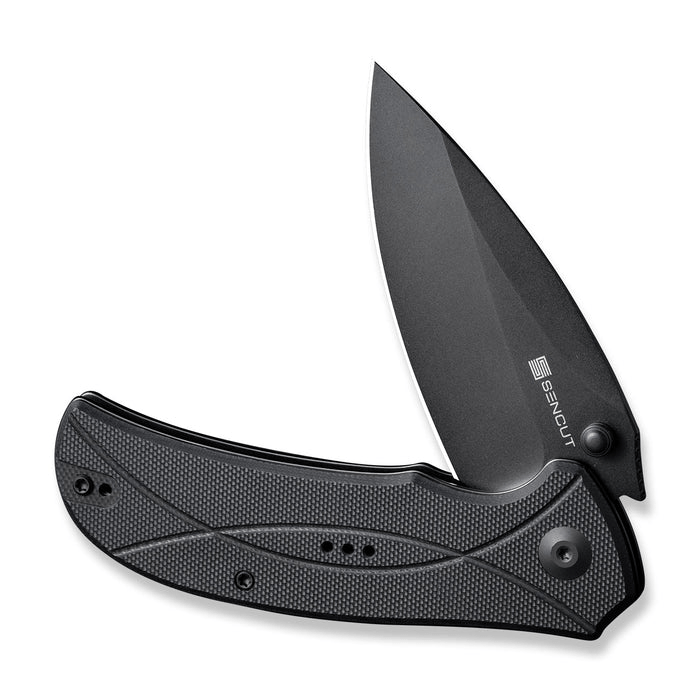 SENCUT Hyrax Flipper Knife with black blade and textured handle, perfect for EDC and outdoor use. Model S23097-1.
